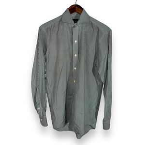 Green Gingham Ledbury Fine Shirting Dress Shirt Size M 15